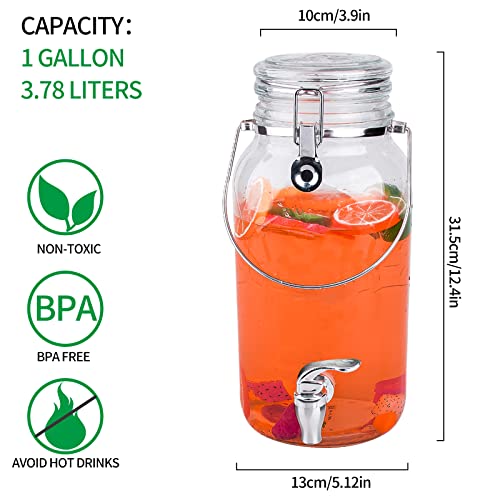Eleganttime 1 Gallon Glass Drink Dispensers For Parties,2 Pack Beverage Dispenser With Spigot,Laundry Detergent Dispenser Punch Bowls Juice Water Dispenser For Parties #TOP1