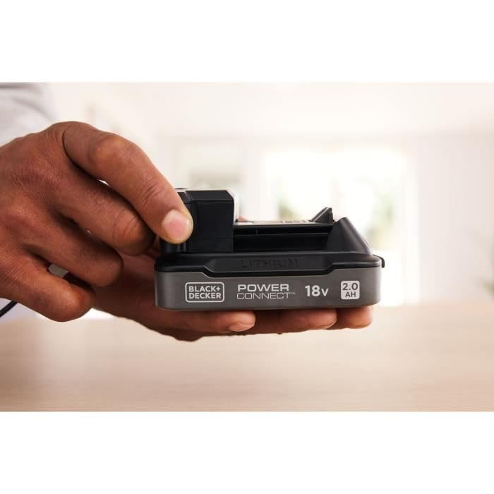 BLACK+DECKER POWERCONNECT 18V Batería de 2.0 Ah + 1A cargador rápido Negro, Batería de litio con indicador de estado de carga