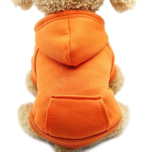 Idepet Dog Cat Hoodie Pet Warm Autumn Winter Coat Solid Color Cotton Dog Clothes with Pocket Outdoor Pullover Dog Jumpsuit for Small Dogs Puppy Teddy Poodle Chihuahua