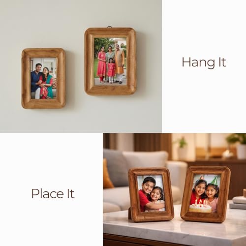 Image of Ikari Homes Premium Acacia Wood Photo Frame with Natural Burn Finish | Unbreakable Plexiglass Picture Frame for Tabletop & Wall Hanging | Heavy Sturdy Artisan Crafted Set