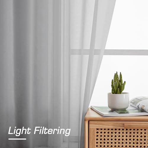 Image of OWENIE Light Grey Sheer Curtains 90 Inches Long for Living Room 2 Panels Set, Soft Solid Living Room Sheer Curtains for Bedroom, Rod Pocket Light Filtering Farmhouse Curtains, 42 inch Wx90 L