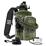 NATURE PIONEOR 64 oz Tactical Water Bottle Set, Stainless Steel Half Gallon Insulated Water Bottle with Tactical MOLLE Bottle Carrier Sleeve, for Outdoor Work, Gym, Hiking, Camping