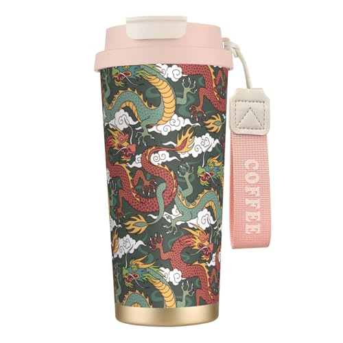 タンブラー 龍 和風 ドラゴン柄 マグボトル コーヒーカップ 水筒 保温 保冷 ウォーターボトル 蓋付き ストロー付き 直飲み おしゃれ プレゼント