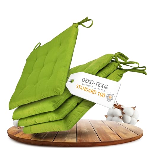 Gräfenstayn Jeu de 4 Coussins de Chaise 40x40x3 cm - Coussin d’extérieur pour Jardin et Salon de Jardin - Galette de Chaise extérieur avec Sangles -...
