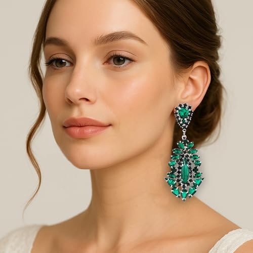 Prom Drop Chandelier Earrings for Women Dangling Bling Hypoallergenic Large Rhinestone Green Earrings Formal Wedding Jewelry by XSBODY - Used condition - Image 4