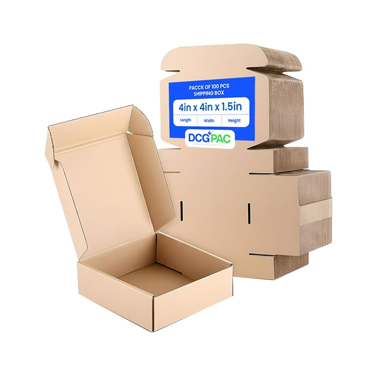 DCGPAC 3Ply Corrugated Brown Flat Box, 4x4x1.5 inches, Tab Lock Small Items Secure Packaging & Shipping Tiny Mailer Cardboard Boxes (Pack of 100)-image-21
