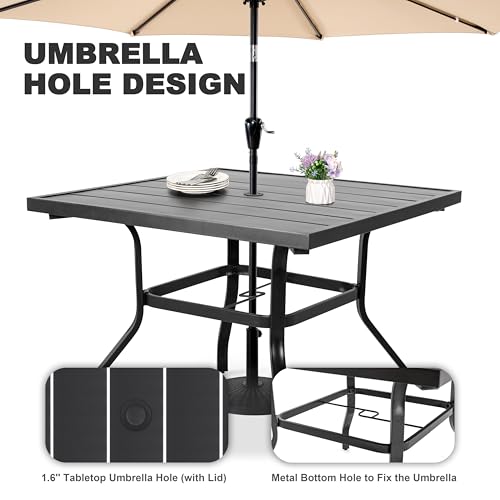 Image of NUU GARDEN 5-Piece Outdoor Patio Furniture Dining Set, 37 inch Square Metal Table with 1.6 inch Umbrella Hole and 4 Textilene Padded Chairs, All-Weather Dining Set for Backyard, Deck, Garden, Blue