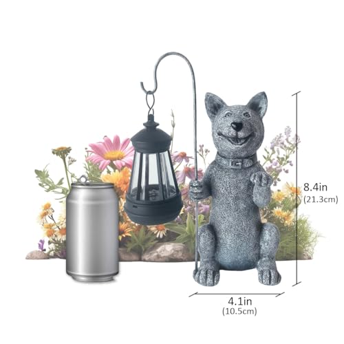 Image of lightsfever Dog Statue with Solar Lantern, Outdoor Statues for Home Garden Balcony Decor, Solar-Powered LED Lights for Outdoor Patio Yard Lawn Decorations, Unique Gifts for Men, Moms, Grandma