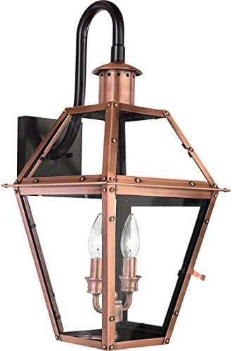 Quoizel Rue De Royal Charleston Outdoor Wall Lantern, 22.5 Inch 2-Light Aged Copper Vintage Wall Sconce, French Country Wall Light, Clear Glass, Outside Lights for Patio, Porch, Garage or Yard