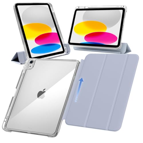 MS factory iPad 11世代 10世代 ケース 第11世代 A16 (2025) 第10世代 用 ペン収納 アイパッド 11インチ 10.9インチ 取り外し可能 軽量 耐衝撃 カバー 縦置き/横置きスタンド ソフトフレーム 背面透明 ペールウィステリア 淡藤色 IPD-10-SLDPEN-LPP