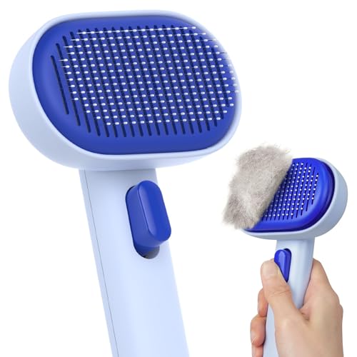 Image of aumuca Skin Friendly Self-Cleaning Slicker Brush for Dogs & Cats, Gentle Pet Grooming Tool for Shedding & Deshedding, Efficient Hair Remover for Long & Short Haired Pets