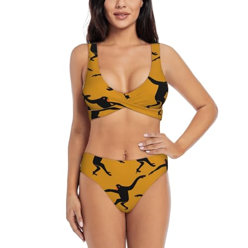 Maillot de bain deux pièces femme Black Gibbon imprimé singe