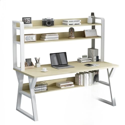 Youlines 勉強机、パソコンテーブル、子供用セット、文房具収納、多機能、安全安心設計、家族での使用に最適、大容量トレイ、家庭用学生/本棚の組み合わせ、多層収納、組み立て簡単、大容量 (120x60cm,A)