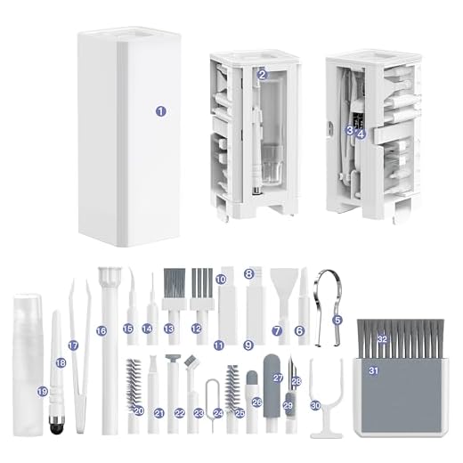 32-in-1 Multi-Functional Cleaning Kit for Electronics inlcuding Headphones,Mobile Phones,Computer,Monitor,Lens and etc, Compact and Portable Design, White