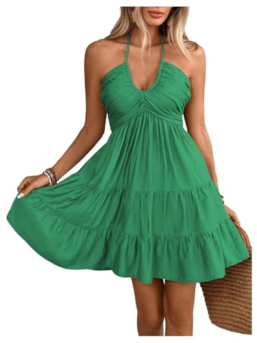 BEAUDRM Women's Halter Sundress Flowy Mini Dress Summer Beach Dress
