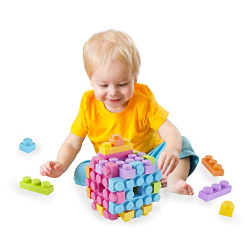 UNiPLAY Small Waffle Soft Building Blocks — Cube Puzzle for Cognitive Development, Early Learning Education and Sensory Play for Ages 3 Months and Up (6-Piece Set)