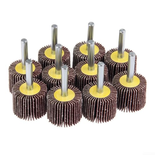 Image of Set of 10 Flap Wheels 30mm 80 Grit Abrasive Discs for Grinding, Polishing, and Sanding with 6mm Shank Compatible with High Power Drills
