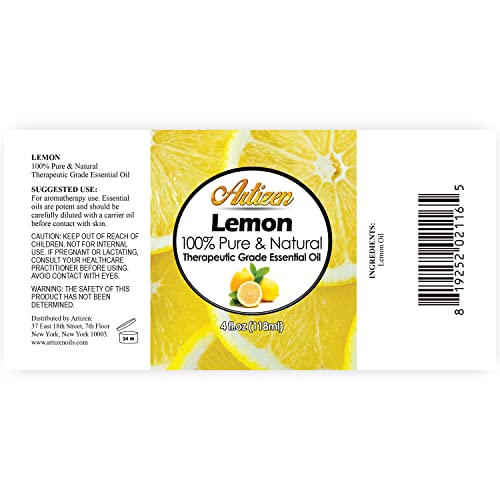 Artizen 4Oz Oils - Lemon Essential Oil - 4 Fluid Ounces #TOP1