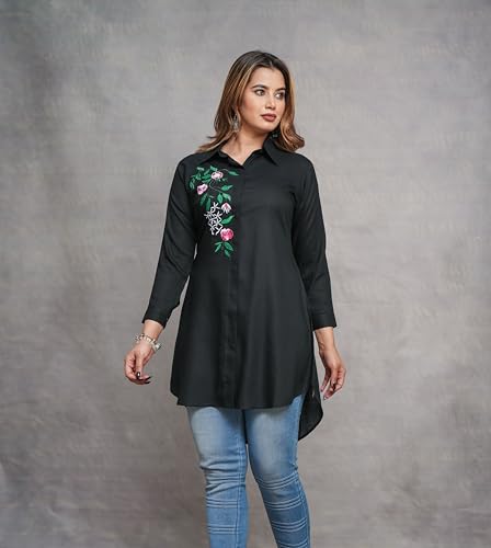 Image of Casual Full Sleeve Hand Embroidery Rayon Women's Long Shirt