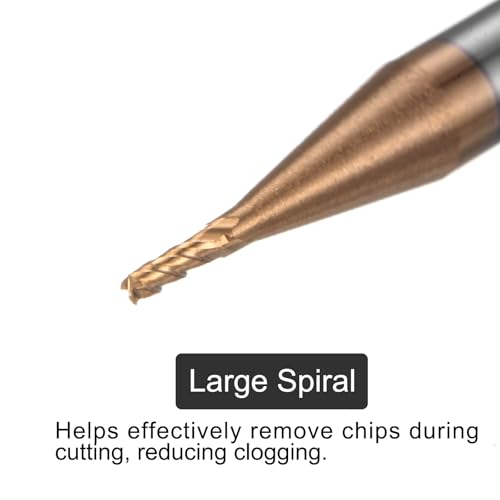 Image of uxcell Carbide Square End Mill, 1 /25 inch (1mm) Dia TiSiN Coated 4 Flutes Milling Bit Cutter, for Hardened Steel Stainless Steel Cast Iron, 5 /32 inch (4mm) Shank 1 /8 inch Cut Length 2 inch Long HRC50