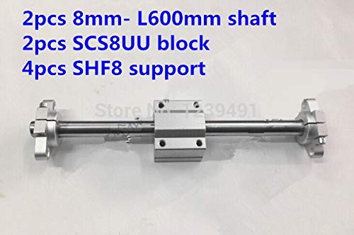Ochoos 2pcs 8mm - 600mm + 2pcs SCS8UU Linear Block + 4pcs SHF8 Shaft Support