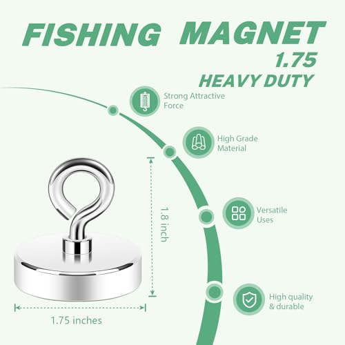Image of Neosmuk Fishing Magnet - 220 lb+ Pull, CNC Machined Metal Base, 1.75 inch Large Magnet for Removing, Lifting and Picking Up