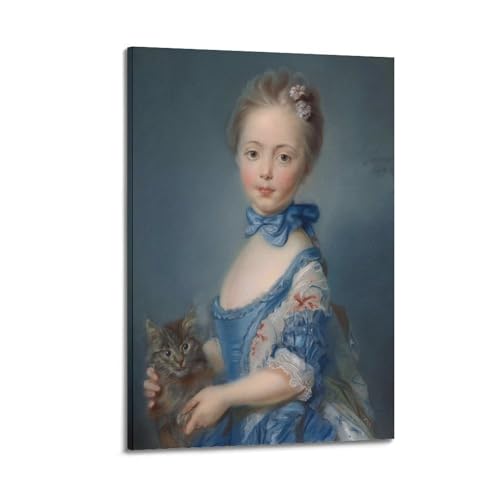 Toile Jean-Baptiste Perronneau Fille avec chaton pour sublimer votre salon cosy