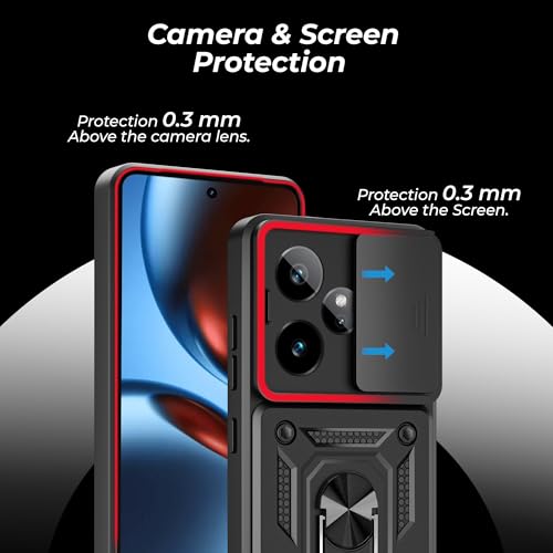 Image of A rtistque Armor Bumper Back Case Cover for Realme GT 7 5G / Realme GT 7T 5G| Stylish Ring Holder & Inbuilt Stand | Sliding Camera Cover | TPU Protective Design | Realme GT 7 Back Cover - Black
