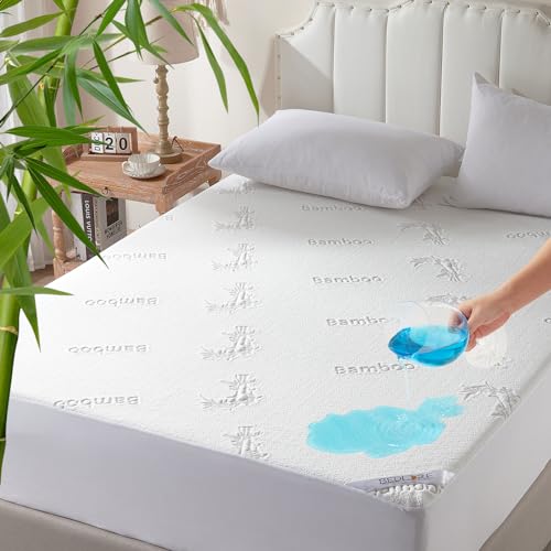 Waterproof Mattress Protector, Twin XL Size Cooling Mattress Pad Fitted 6-18" Deep Pocket, 3D Air Fabric Bed Mattress Cover Noiseless Washable for Kids, College Dorm