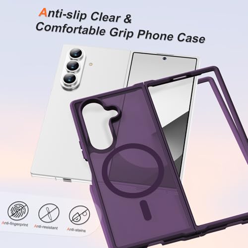 Image of ORETECH Magnetic for Samsung Galaxy Z Fold 7 Case, Translucent Back Non-Slip Hard PC Shockproof Bumper Protective Phone Case Cover for Samsung Z Fold 7 - Deep Purple