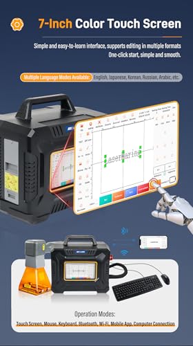 Image of SFX 60W Fiber Laser Engraver Handheld Portable Metal Marking Machine with 100mm Lens 7 inch Touchscreen Autofocus, Battery /AC Power Deep Engraving Class 1 Laser Output Power 0.39mW