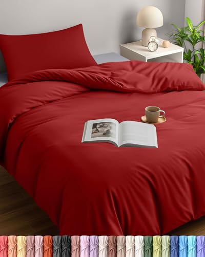 Image of Utopia Bedding Single Duvet Cover Sets - Soft Microfibre Polyester Duvet Cover with Pillow case - Bedding Quilt Cover Set (Red)