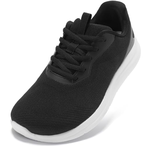 WIDE TOE BOX Shoes Women Orthopedic Sneakers Extra Wide Width for Plantar Fasciitis Bunions Walking Tennis Running Gym Shoes Arch Support Lace Up Black White Size 9.5 US