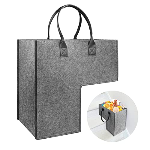 Organizador plegable de la cesta de la escalera en forma de L, SMFANLIN plegable de tela para almacenamiento de escaleras con asas de cuero sintético, juguetes, artículos del hogar Cover