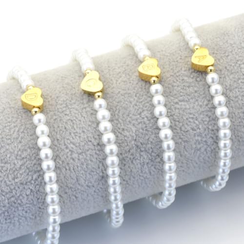 Imitation Pearl Bracelets for Women A to Z Letter Bracelet Gold Heart Elastic Beaded Bracelets Statement Jewelry Gift4