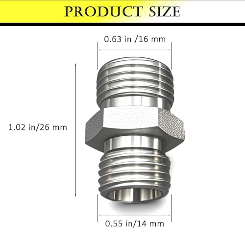Image of Carbon Steel Hydraulic Hose Adapter for M14-M16 Threads - Compatible with AGT, FF Industries, VICSEC, Miva, Machpro, TPM Mini Excavators, Silver Fitting Connector (2-Pack)