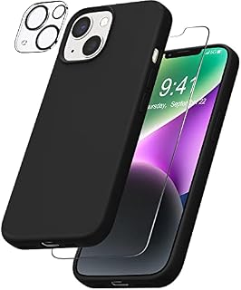 YATWIN Case Compatible for iPhone 14 with Tempered Glass Screen Protector, Liquid Silicone Slim Soft Rubber Shockproof Phone Case Compatible for iPhone 14 (6.1Inch) - Black