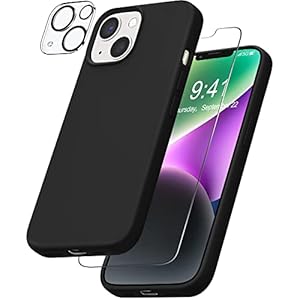 YATWIN Case Compatible for iPhone 14 with 1 Pack Screen Protector + 1 Pack Camera Lens Protector, Liquid Silicone Slim Soft Rubber Shockproof Phone Case Compatible for iPhone 14 (6.1Inch) – Black