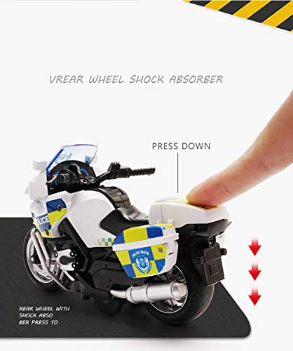 MING YING 66 Police Motorcycle Toy - Pull Back Toy Motorcycle with Sound and Light Toy,Toy Motorcycles for Boy,Toys for 3-9 Year Old Boys (White) - Thumbnail 3