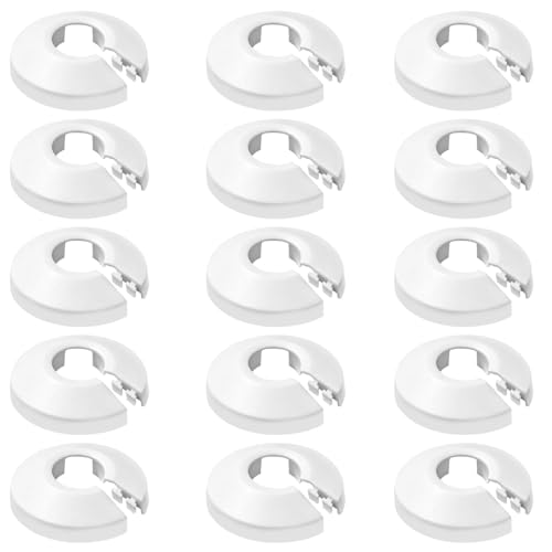 15Pcs Escutcheon Plate Cover Pipe Plumbing Cover Plates Snap On Split Flange for 1/2 Pipe - Wall Cover Plates for Plumbing Pipes Escutcheon Ring Faucet 16mm/5/8 PP White Decorative Hole Covers