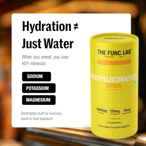Image of The Func. Lab Daily Electrolytes - Salty Citrus Lemon | 15 Sachets | Instant Hydration Powder with Sodium, Potassium, Magnesium | Sugar-Free, No Preservatives | Instant Energy, Performance & Recovery Drink