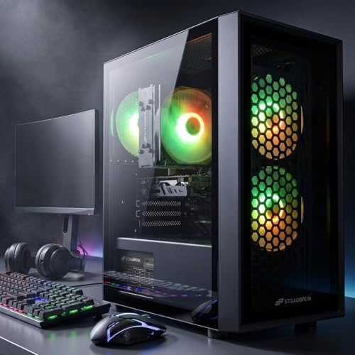 Image of STGAubron Gaming PC Computer Desktop, Radeon RX 560 4G, Intel i7 Xeon E5 up to 3.0GHz, 16GB RAM, 512GB SSD, WiFi, BT 5.0, RGB Fan x3, Windows 11 Home