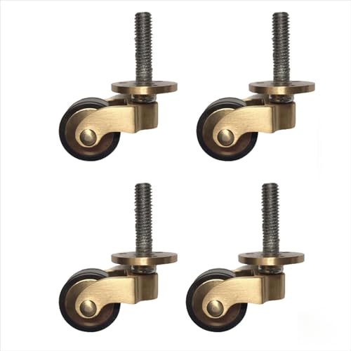 SUFAPRE Lot de 4 roulettes pivotantes mobiles en laiton massif antique avec roue de 25 mm, roulettes pivotantes à 360°, pour meubles, roues en caoutchouc pour canapés, tables, (type tige à vis)