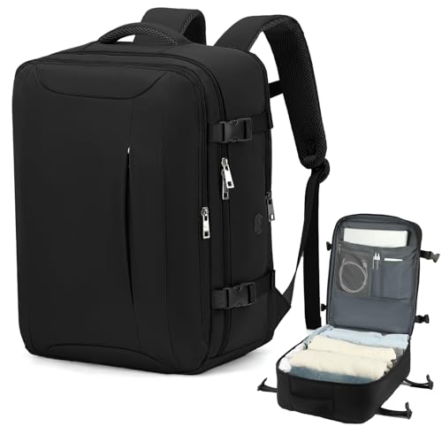 Lossga Travel Backpack for Women & Men, Carry On Backpack, 30L Airline Approved Personal Item Bag, 18x14x8 Travel Bag, Water Resistant Weekender Daypack for Business, College (Black) by Lossga - Used condition - US$16.99