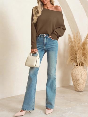 Image of Saodimallsu Womens Off The Shoulder Sweater Boat Neck Batwing Sleeve Knit Pullover 2025 Cute Casual Trendy Jumper Tops