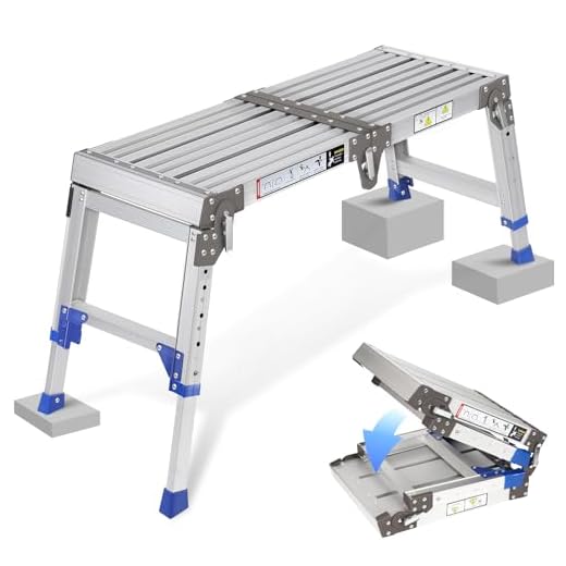 Verbesserte Arbeitsplattform für Treppen von Work & Access bis zu 362 kg, Arbeitsplattform, verstellbare Aluminium-Stufenleiter mit Sicherheitsverriegelungen, Podest