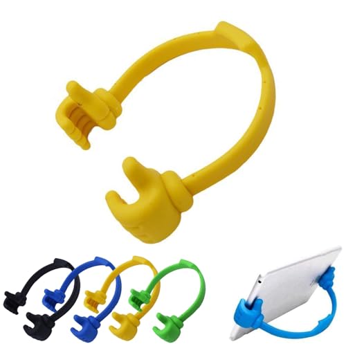 Thumbs-up Support de téléphone portable, réglable en silicone, support de bureau portable pour cuisine, voyage, cadeau amusant pour femme et homme, gadget cool (jaune)