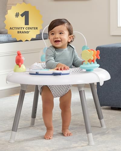 Image of Skip Hop 2-in-1 Baby Activity Center with 20+ Developmental Activities Light-up Musical Piano for Tummy Time Play 4 Clip-on & Moveable Toys and 360-degree Rotating Seat Seascape Age 4m+