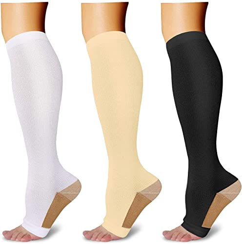 Image of Athbavib 3 Pairs Open Toe Compression Socks for Men Women Toeless Compression Socks