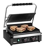 Bartscher Kontaktgrill Panini-MDI 1R S mit gerillten Gusseisenplatten, MDI-Steuerung, Timer, Digitalanzeige, schwarz matt, 230 V, für Gastronomie